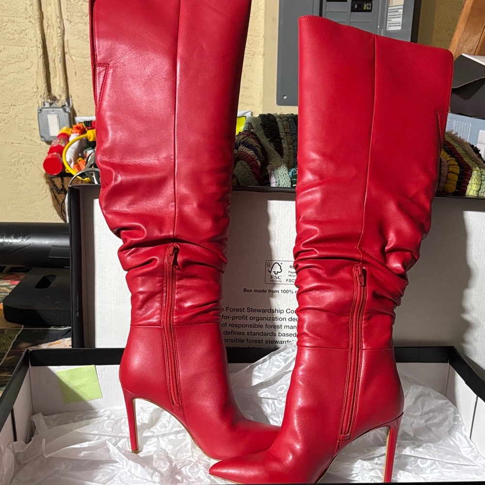 Red Knee-High Boots - Picture 2 of 6